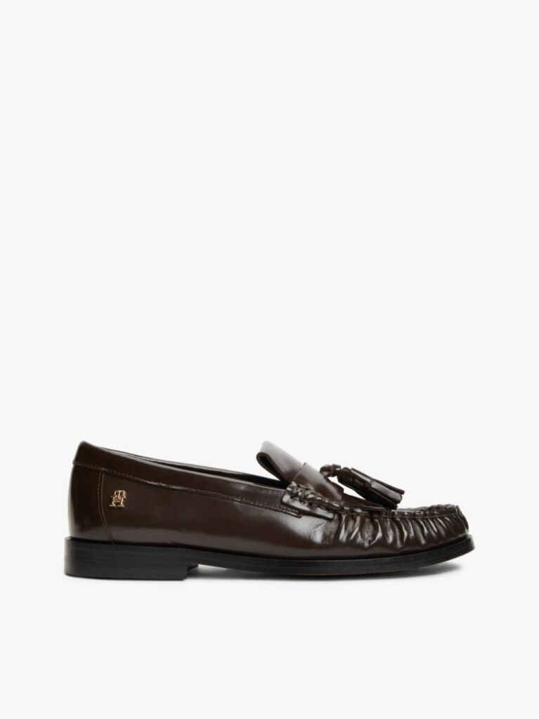 Brown TH Monogram Leather Tassel Loafers  Women