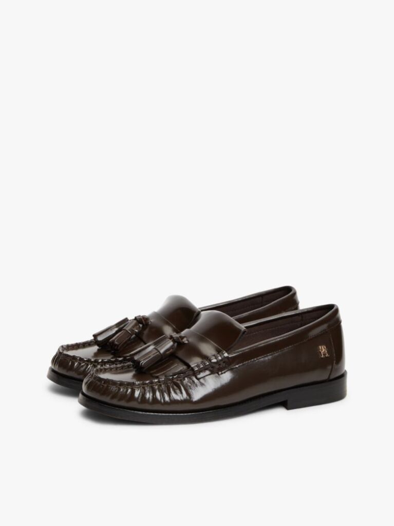 Brown TH Monogram Leather Tassel Loafers  Women