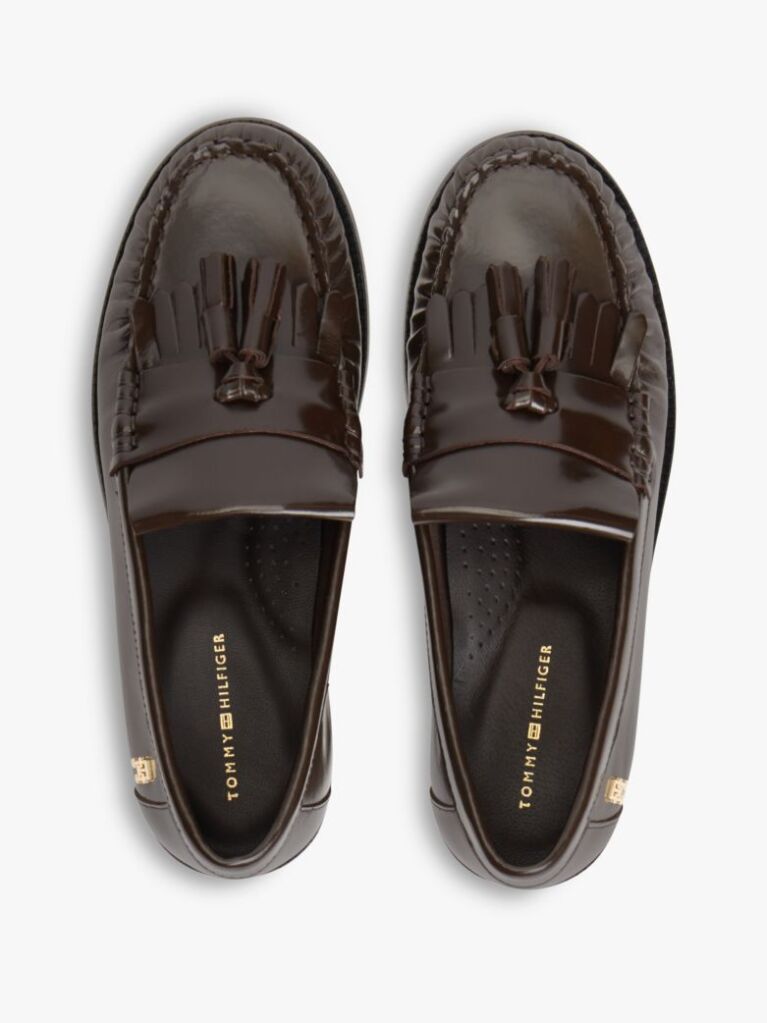 Brown TH Monogram Leather Tassel Loafers  Women