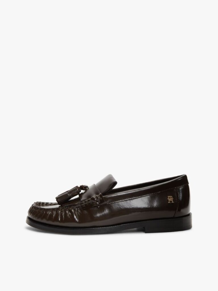 Brown TH Monogram Leather Tassel Loafers  Women