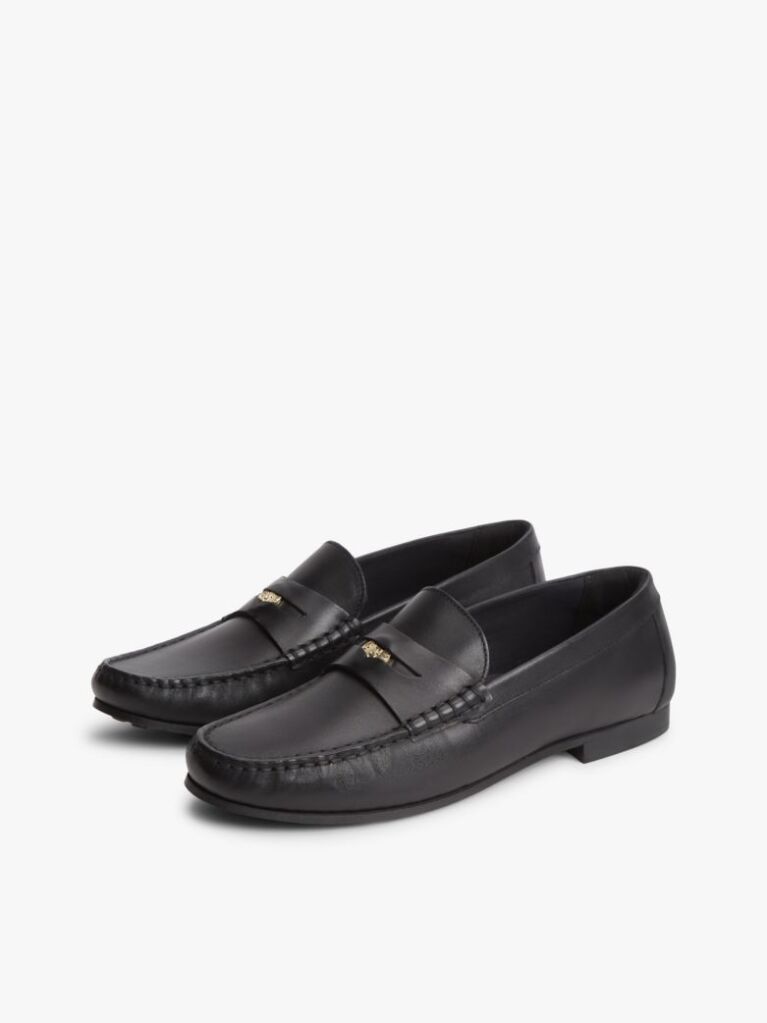Black TH Monogram Leather Penny Loafers  Women