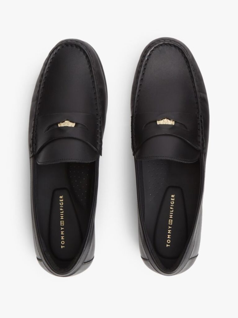 Black TH Monogram Leather Penny Loafers  Women