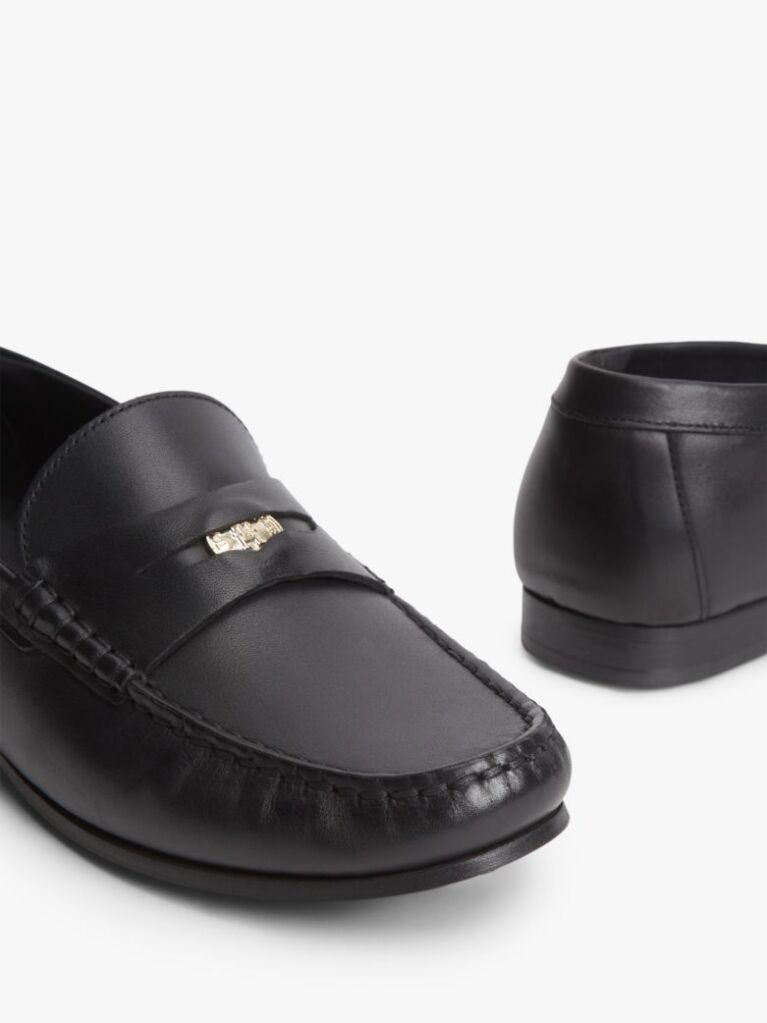 Black TH Monogram Leather Penny Loafers  Women