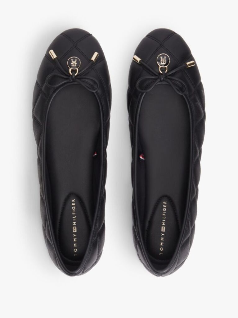 Black Logo Charm Quilted Leather Ballerinas  Women