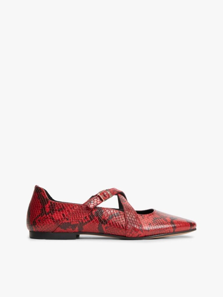Multi Crossover Strap Snake Print Leather Mary Janes  Women