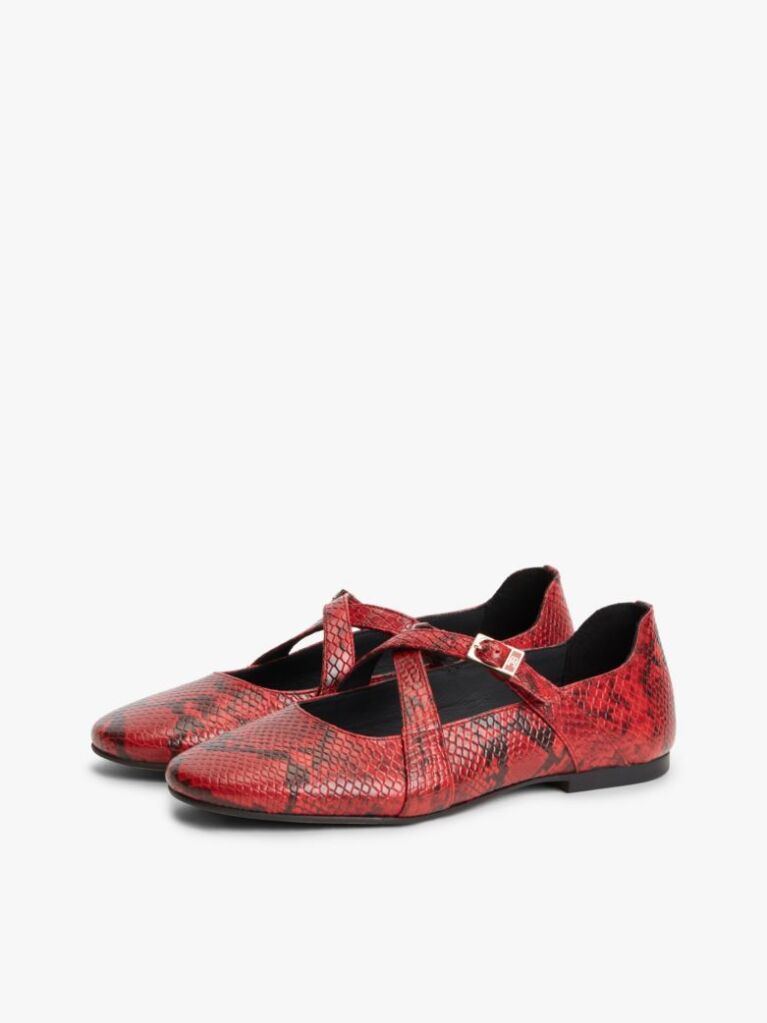 Multi Crossover Strap Snake Print Leather Mary Janes  Women