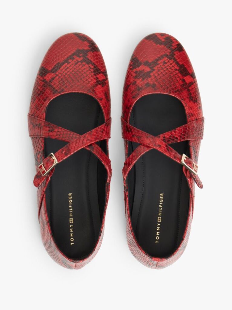 Multi Crossover Strap Snake Print Leather Mary Janes  Women