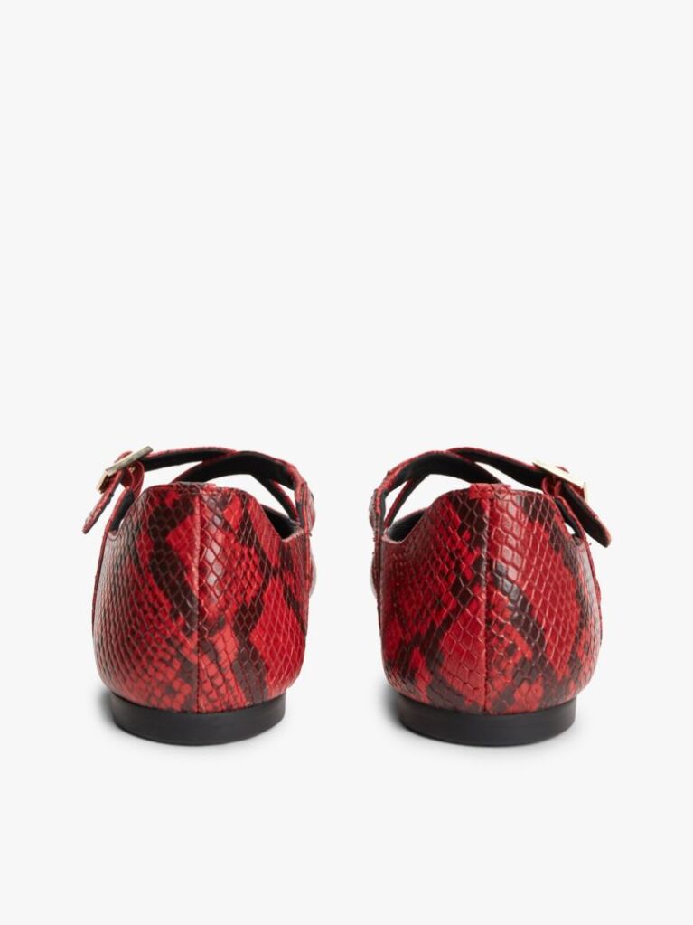 Multi Crossover Strap Snake Print Leather Mary Janes  Women