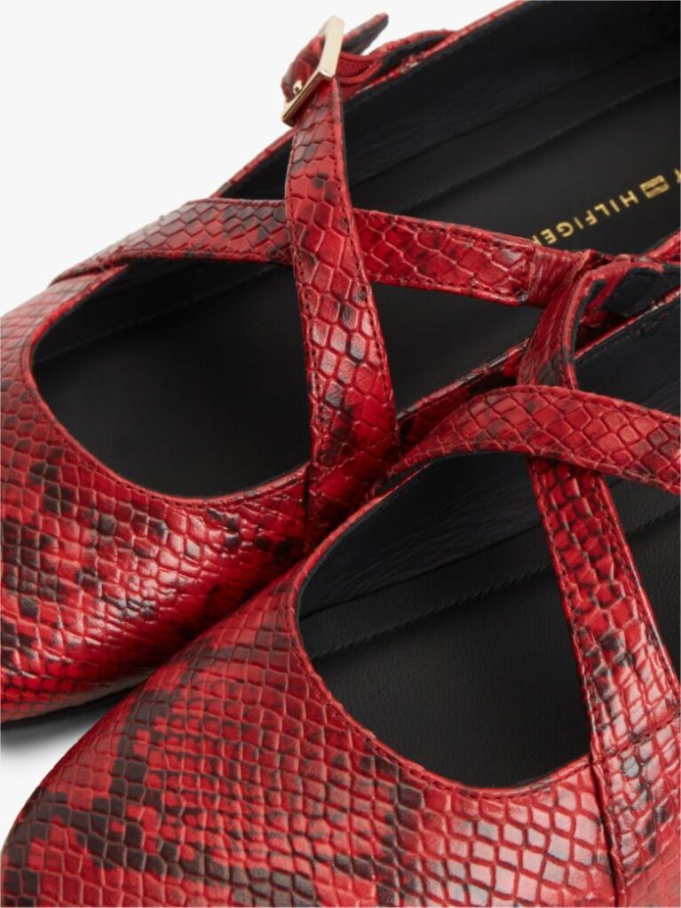 Multi Crossover Strap Snake Print Leather Mary Janes  Women
