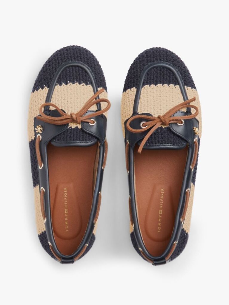 Blue Two-Tone Woven Flexible Boat Shoes  Women