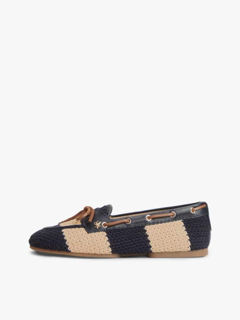 Blue Two-Tone Woven Flexible Boat Shoes  Women
