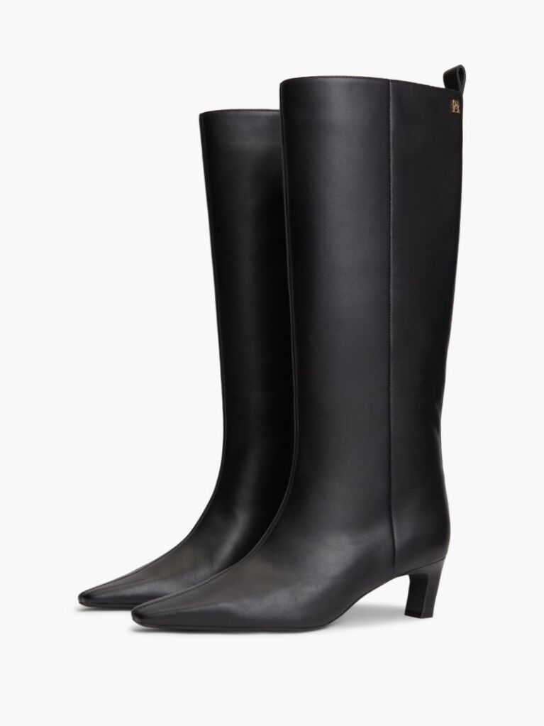 Black Kitten Heel Leather Knee-High Boots  Women