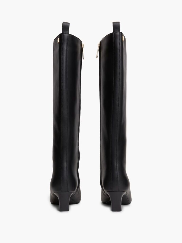 Black Kitten Heel Leather Knee-High Boots  Women