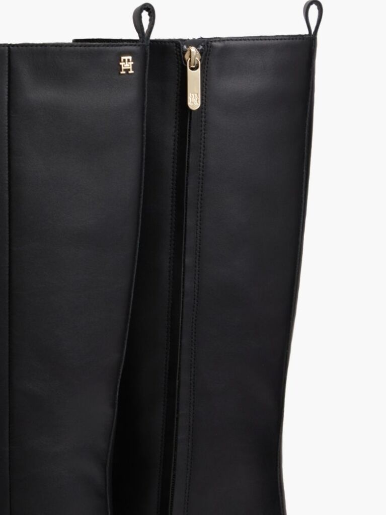 Black Kitten Heel Leather Knee-High Boots  Women