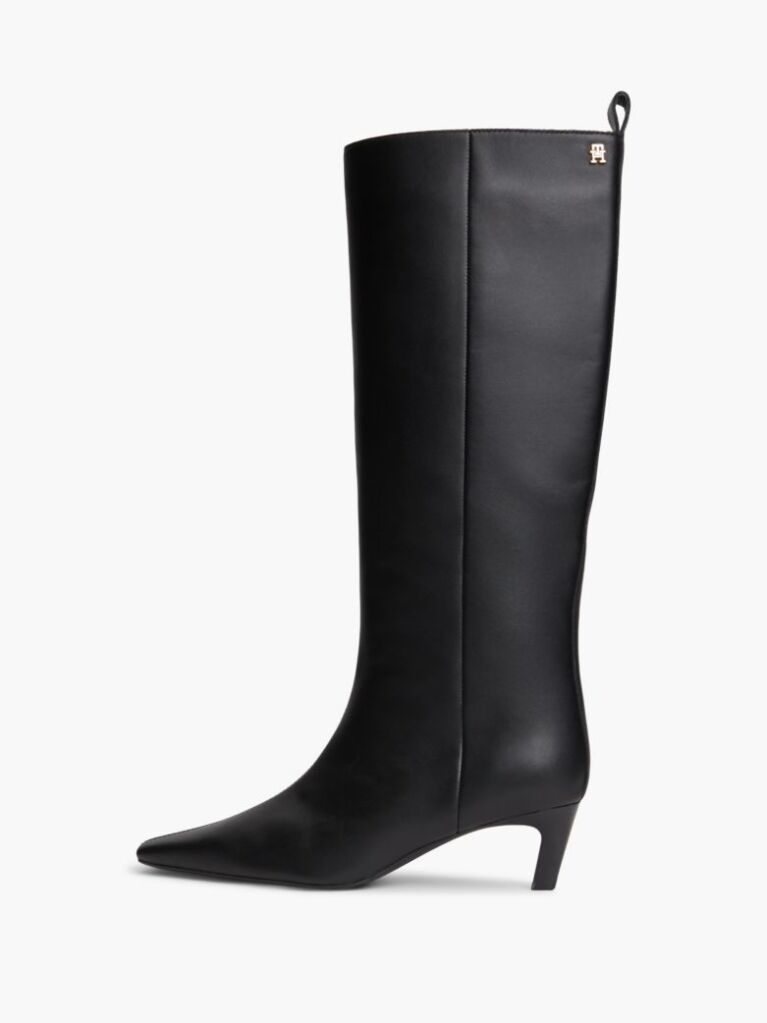 Black Kitten Heel Leather Knee-High Boots  Women