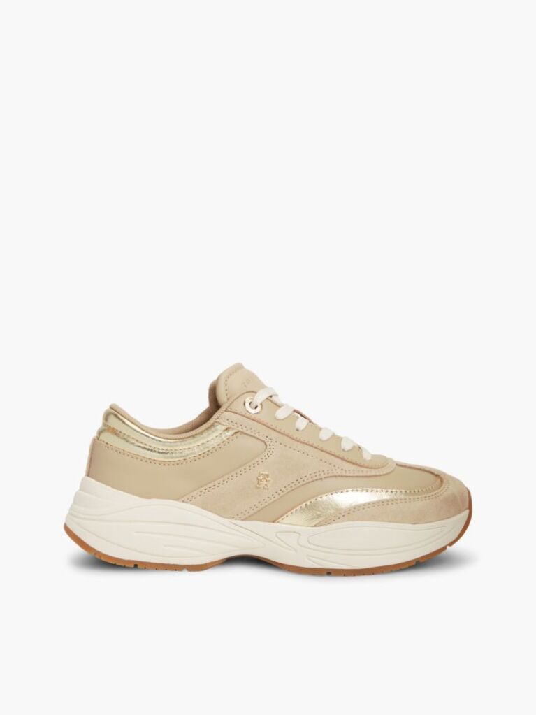 Beige Suede TH Monogram Metallic Sneakers  Women
