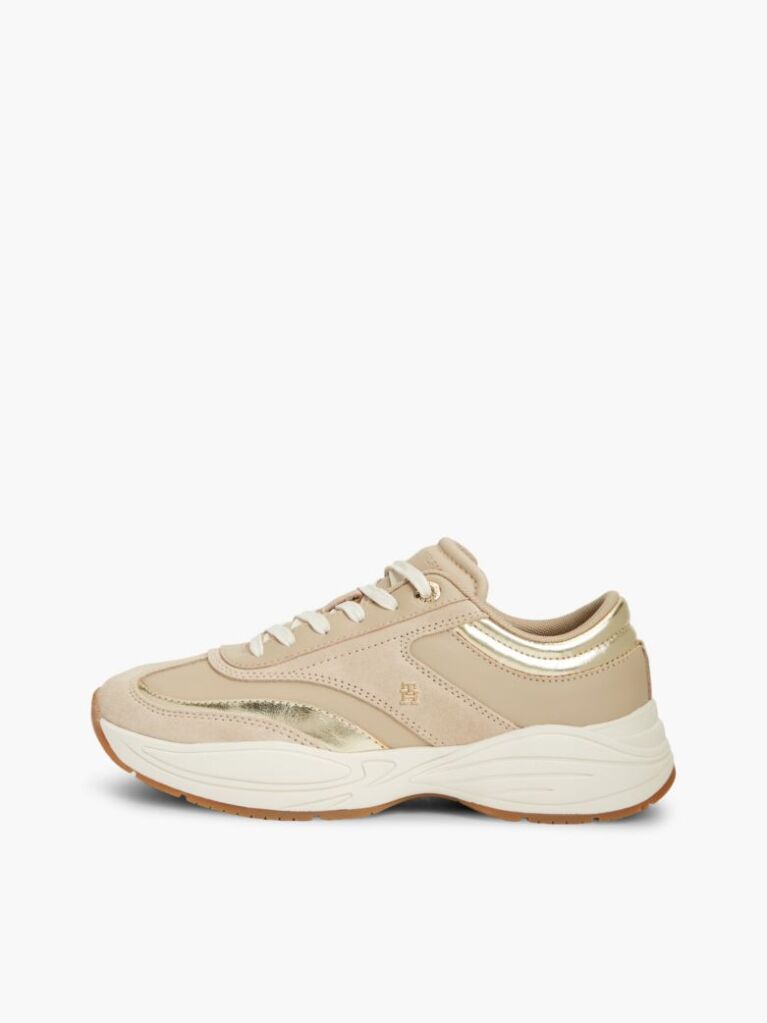 Beige Suede TH Monogram Metallic Sneakers  Women