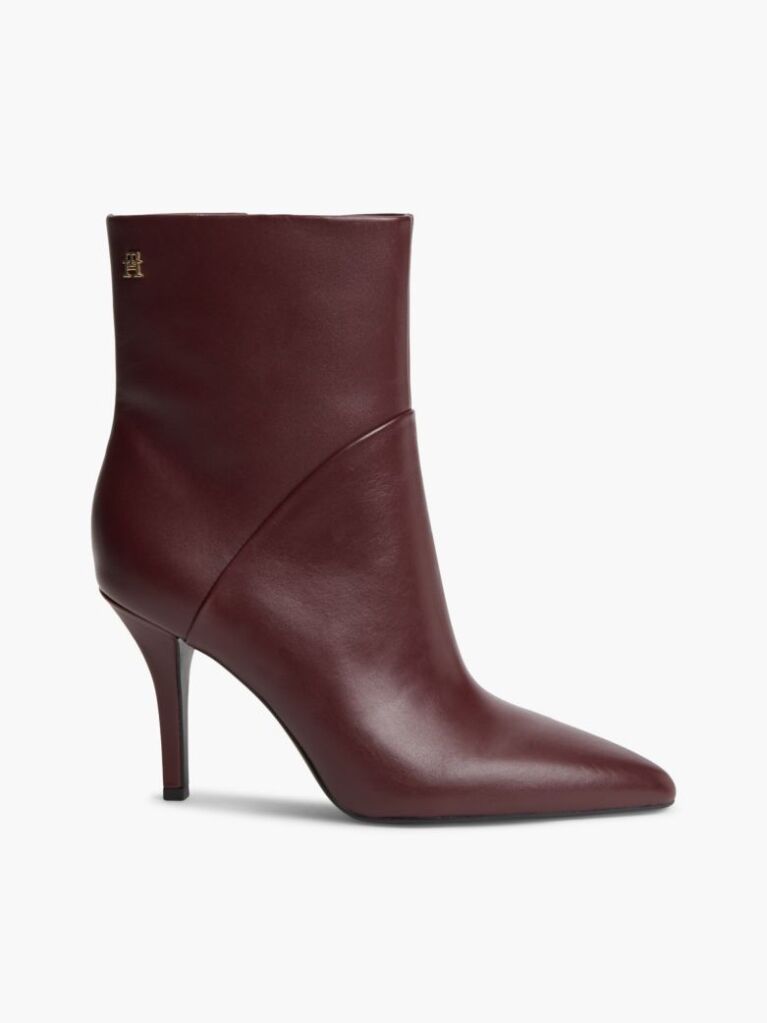 Red Leather Pointed Toe Heeled Ankle Boots  Women