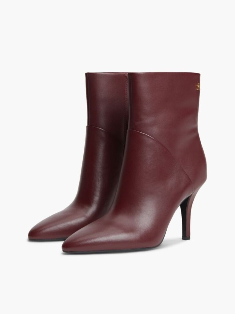 Red Leather Pointed Toe Heeled Ankle Boots  Women