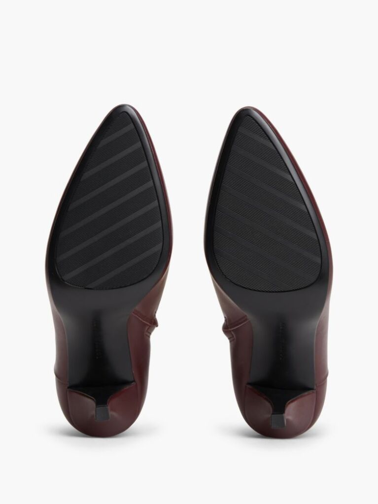 Red Leather Pointed Toe Heeled Ankle Boots  Women