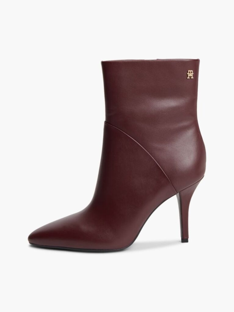 Red Leather Pointed Toe Heeled Ankle Boots  Women