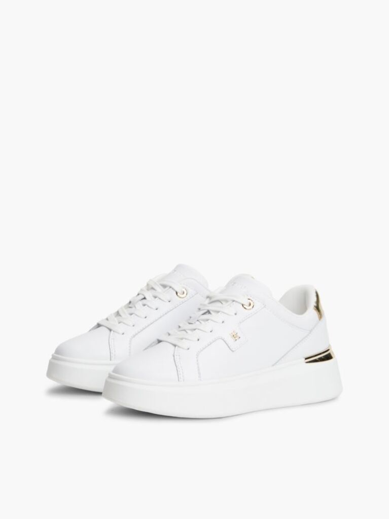Άσπρο TH Monogram Δερμάτινα Sneakers Με Πλατφόρμα  Γυναίκες