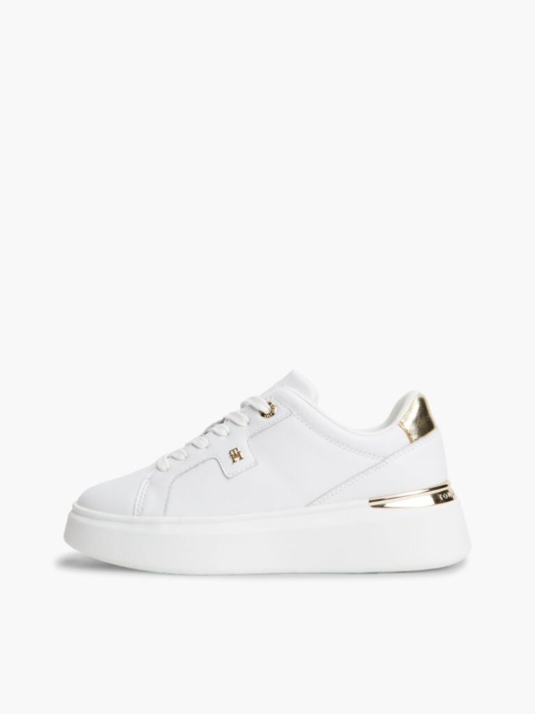 Άσπρο TH Monogram Δερμάτινα Sneakers Με Πλατφόρμα  Γυναίκες