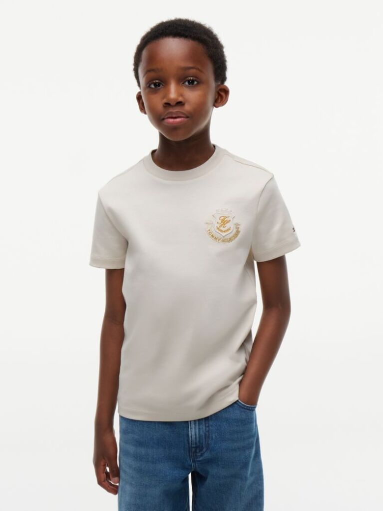 Beige Shield Logo Appliqué T-Shirt  Boys