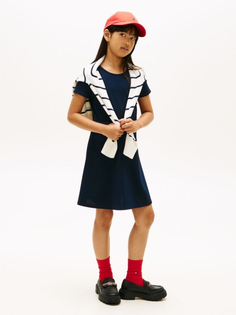 Blue Essential Short Sleeve Skater Dress  Girls