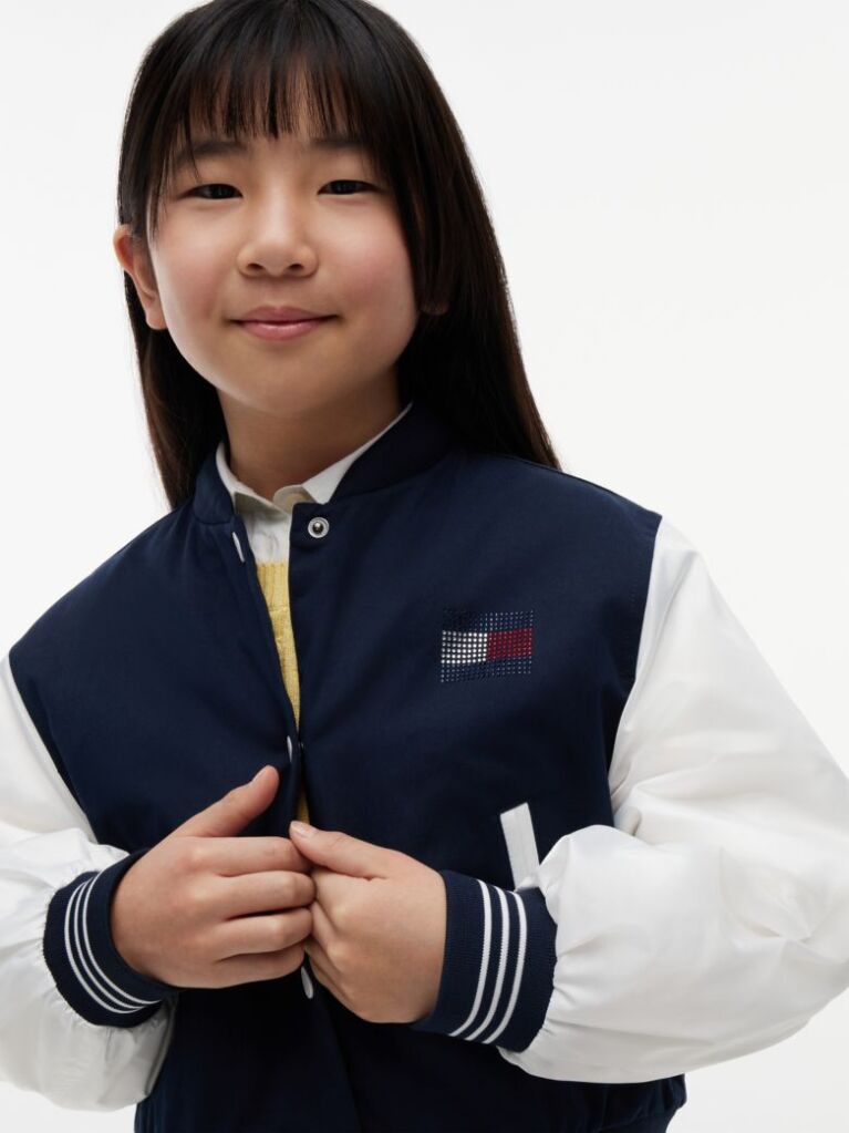 Blue Rhinestone Flag Relaxed Bomber Jacket  Girls