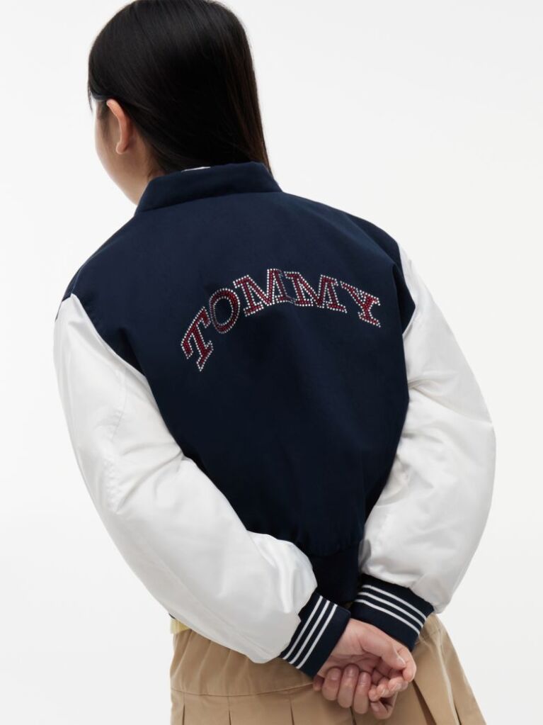 Blue Rhinestone Flag Relaxed Bomber Jacket  Girls