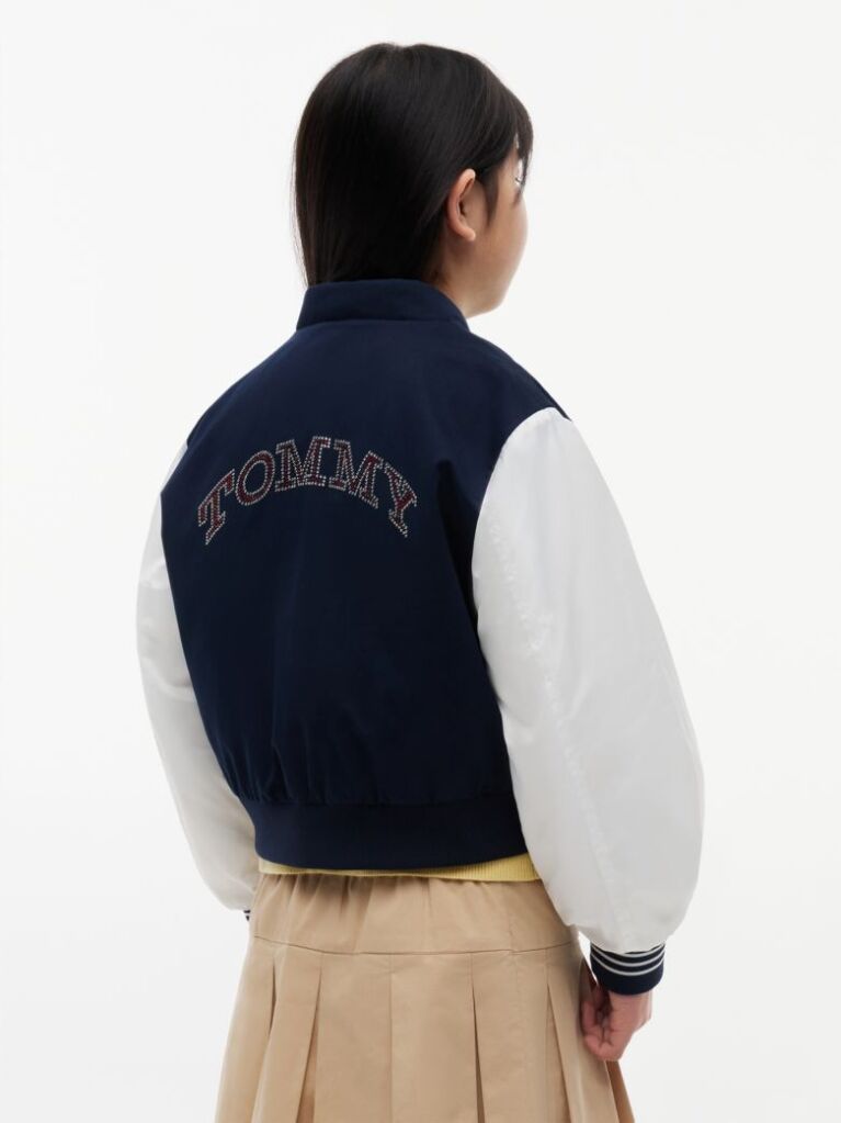 Blue Rhinestone Flag Relaxed Bomber Jacket  Girls