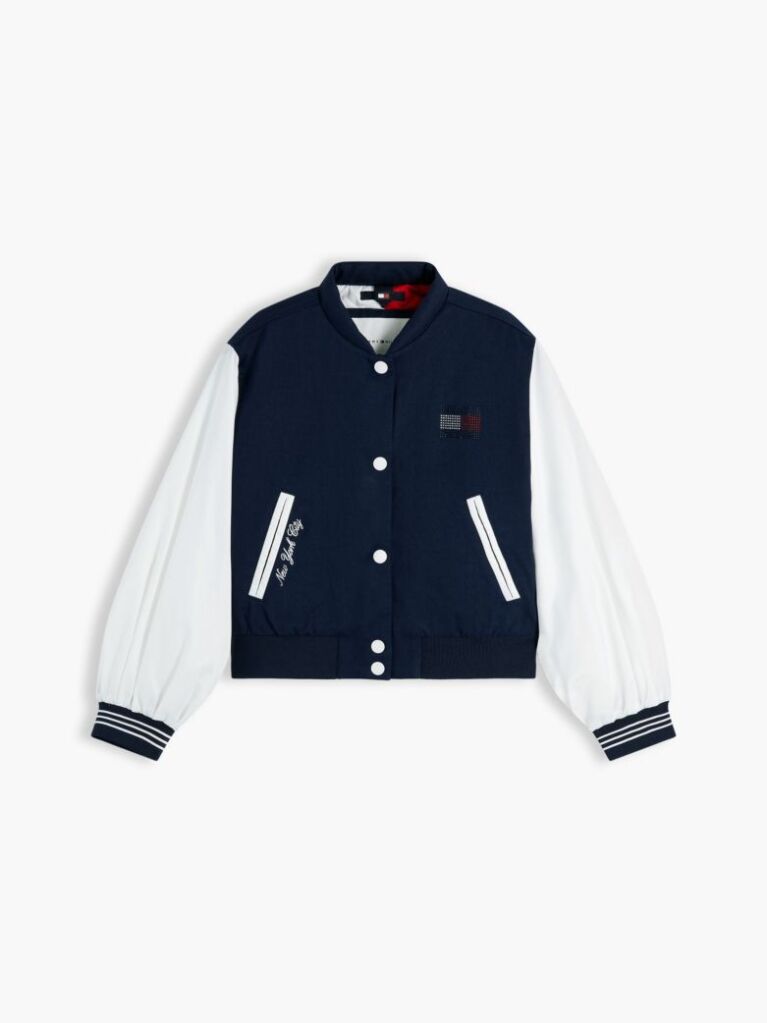 Blue Rhinestone Flag Relaxed Bomber Jacket  Girls