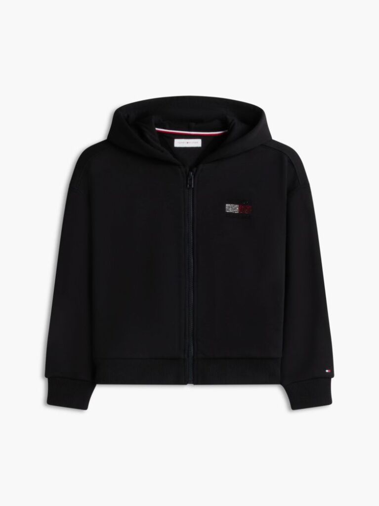 Μαύρο Άνετο Hoody Με Φερμουάρ  Κορίτσια