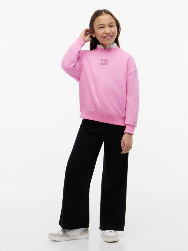 Pink Rhinestone Crew Neck Sweatshirt  Girls