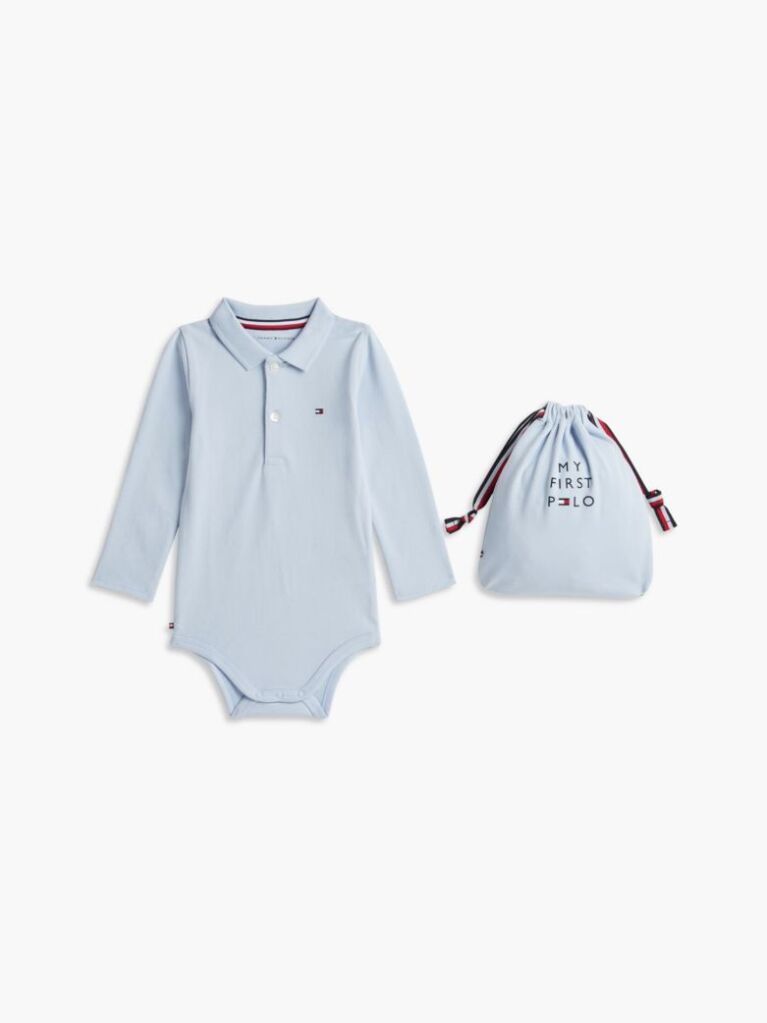 Long Sleeve Polo Bodysuit Gift Box — Sky Blue