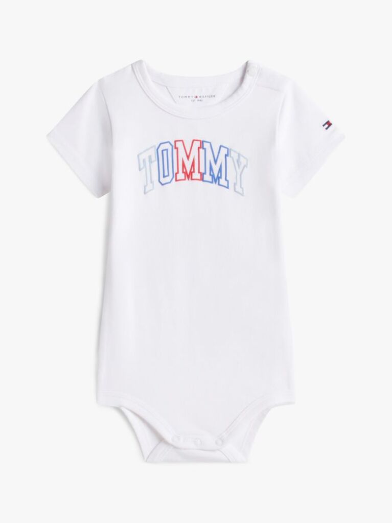 White Logo Snap Button Short Sleeve Bodysuit  Newborn