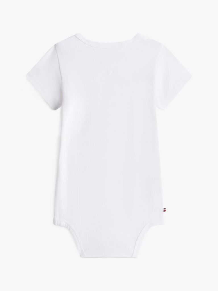 White Logo Snap Button Short Sleeve Bodysuit  Newborn