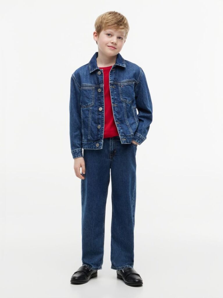 Denim Back Flag Denim Trucker Jacket  Kids Unisex
