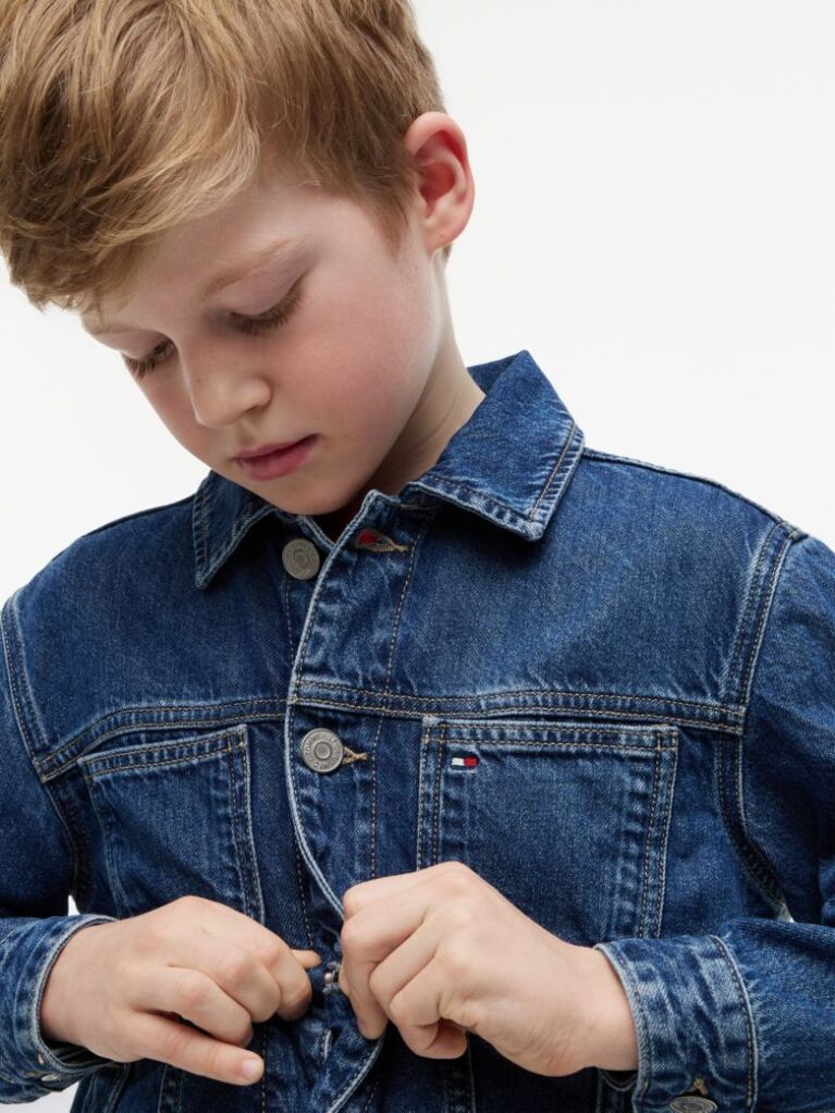 Denim Back Flag Denim Trucker Jacket  Kids Unisex