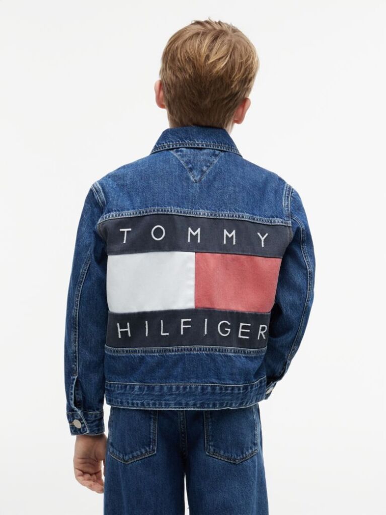 Denim Back Flag Denim Trucker Jacket  Kids Unisex