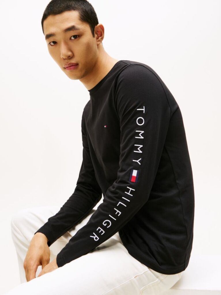 Black Organic Jersey Logo Long Sleeve T-Shirt  Men