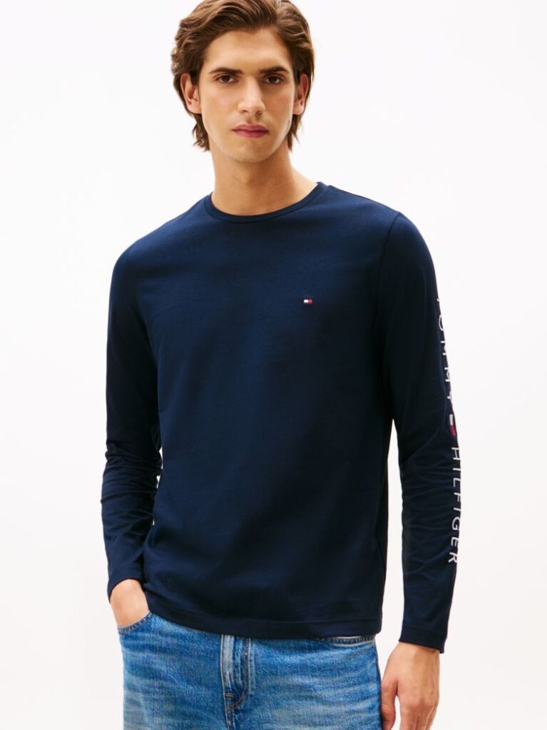 Blue Organic Jersey Logo Long Sleeve T-Shirt  Men
