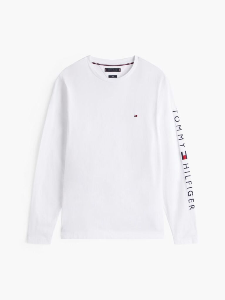 White Organic Jersey Logo Long Sleeve T-Shirt  Men