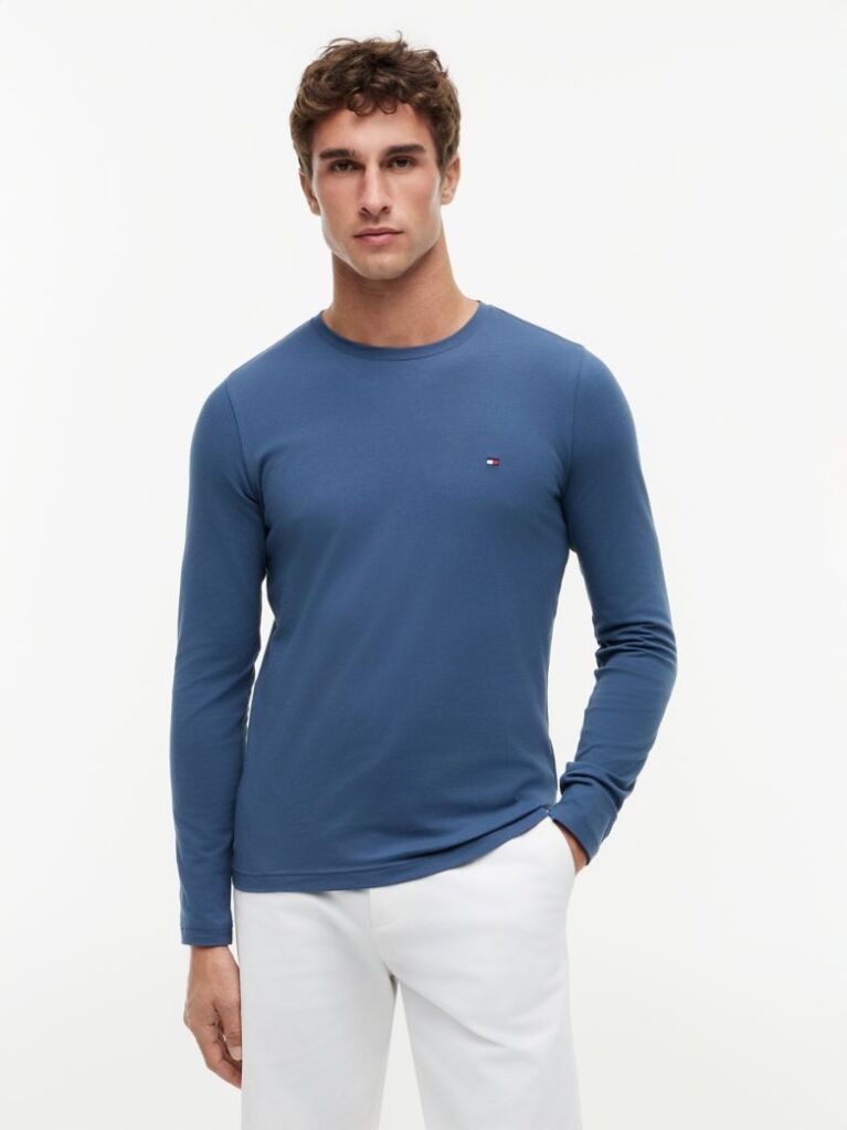 Μπλε Μακρυμανικο T-Shirt Σε Slim Ελαστικη Γραμμη  Άνδρες
