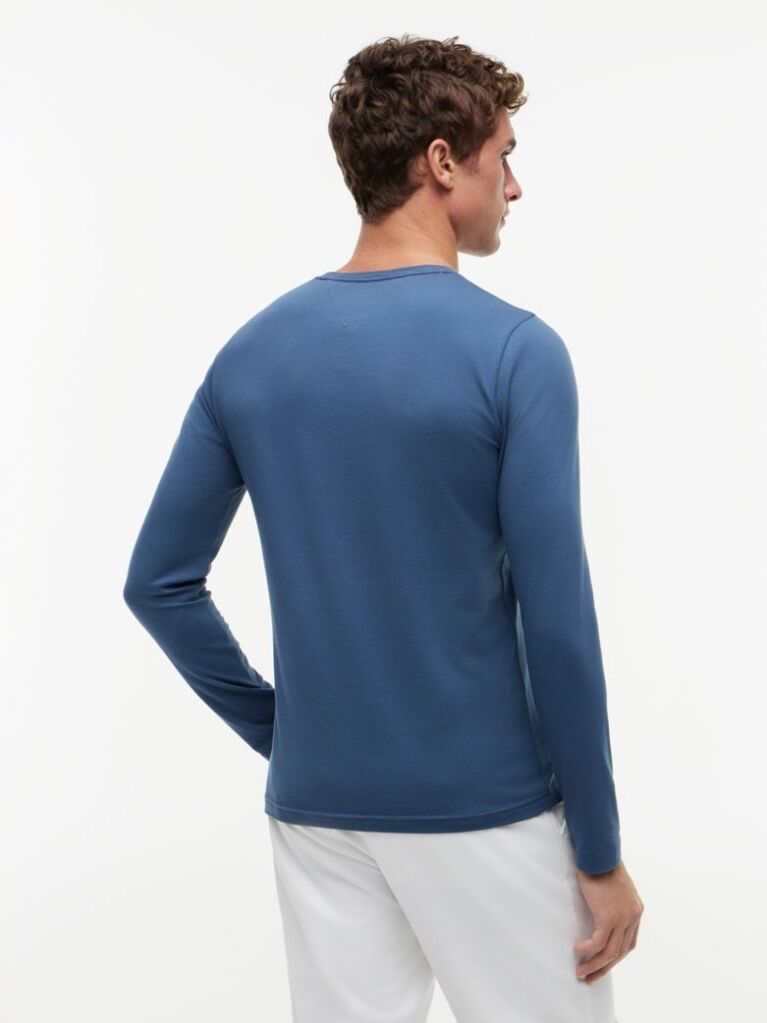 Μπλε Μακρυμανικο T-Shirt Σε Slim Ελαστικη Γραμμη  Άνδρες