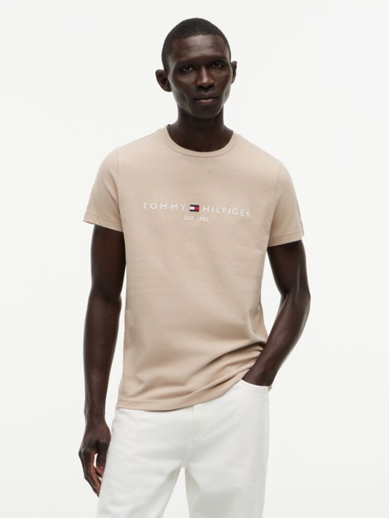 Beige Organic Cotton Chest Logo T-Shirt  Men
