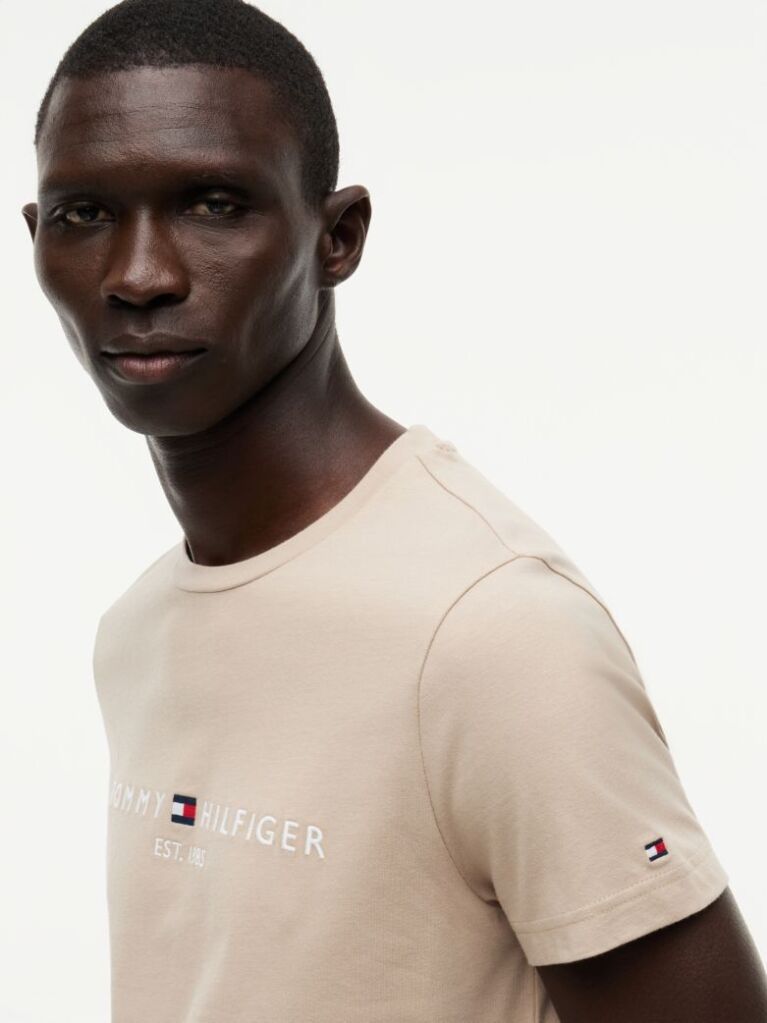Beige Organic Cotton Chest Logo T-Shirt  Men
