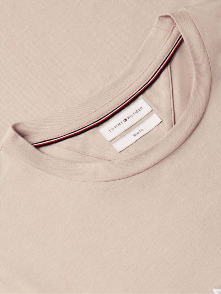 Beige Organic Cotton Chest Logo T-Shirt  Men