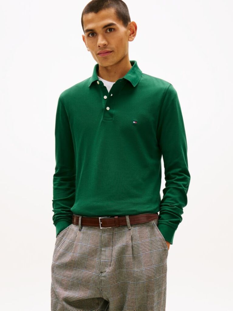 Green 1985 TH Flex Slim Fit Long Sleeve Polo  Men